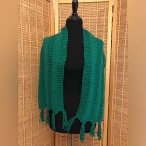 Hand-knit shawl wrap scarf green
